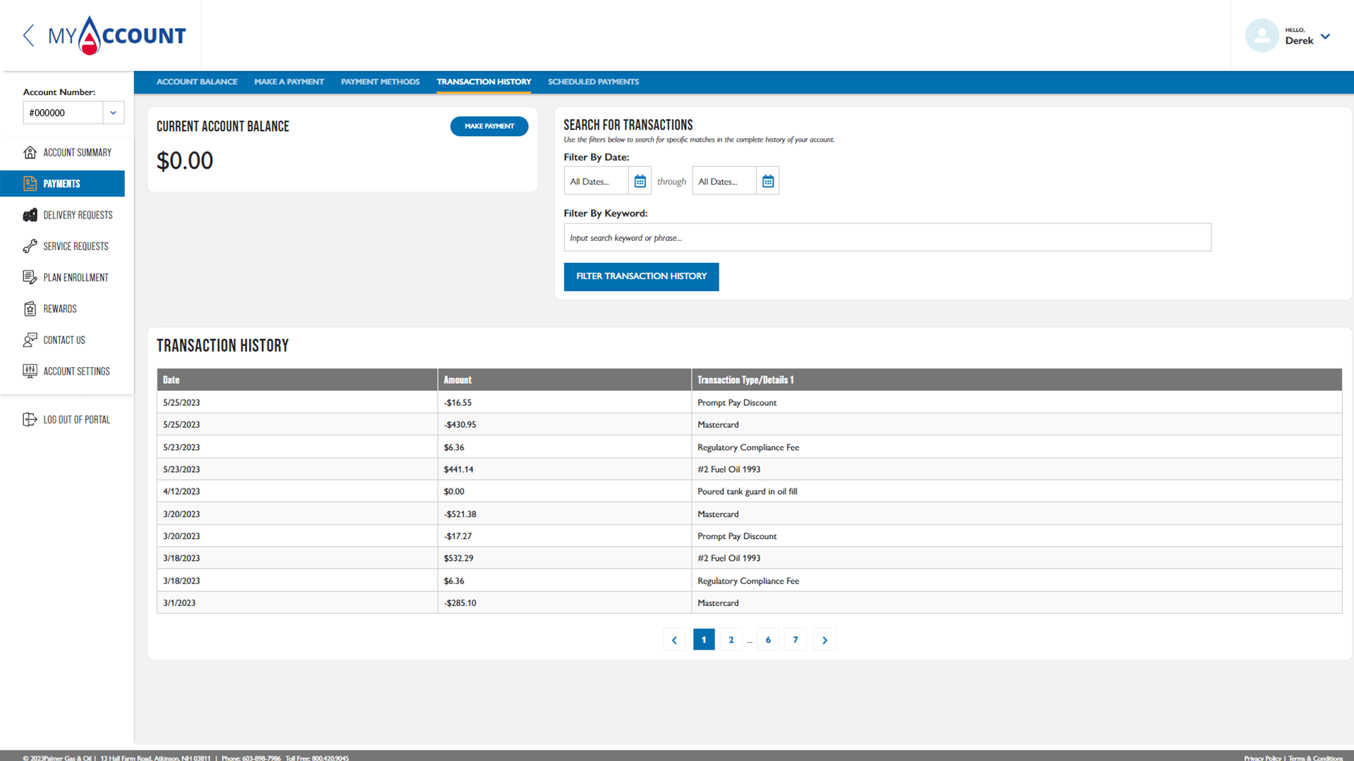 image of Palmer's payment page in portal