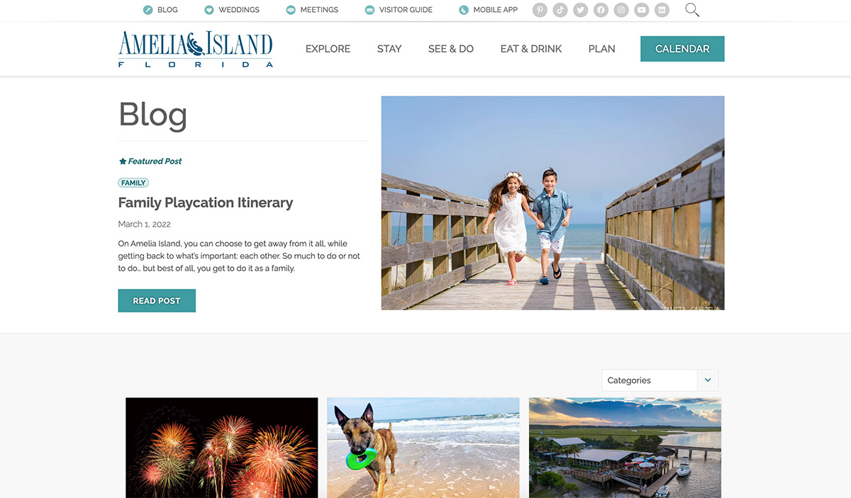 Screenshot of Amelia Island's blog page