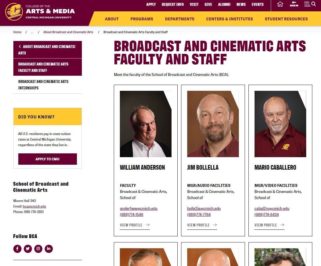 image of faculty directory on CMU site