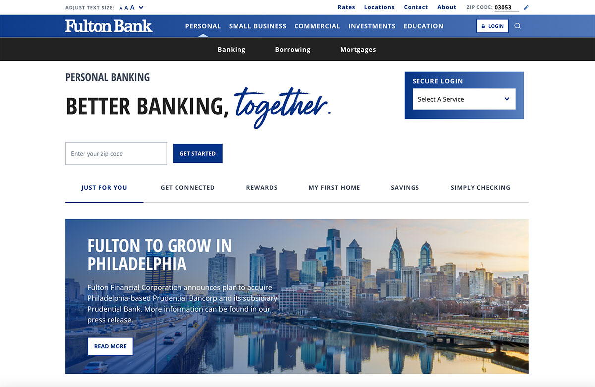 Fulton Personal Banking page