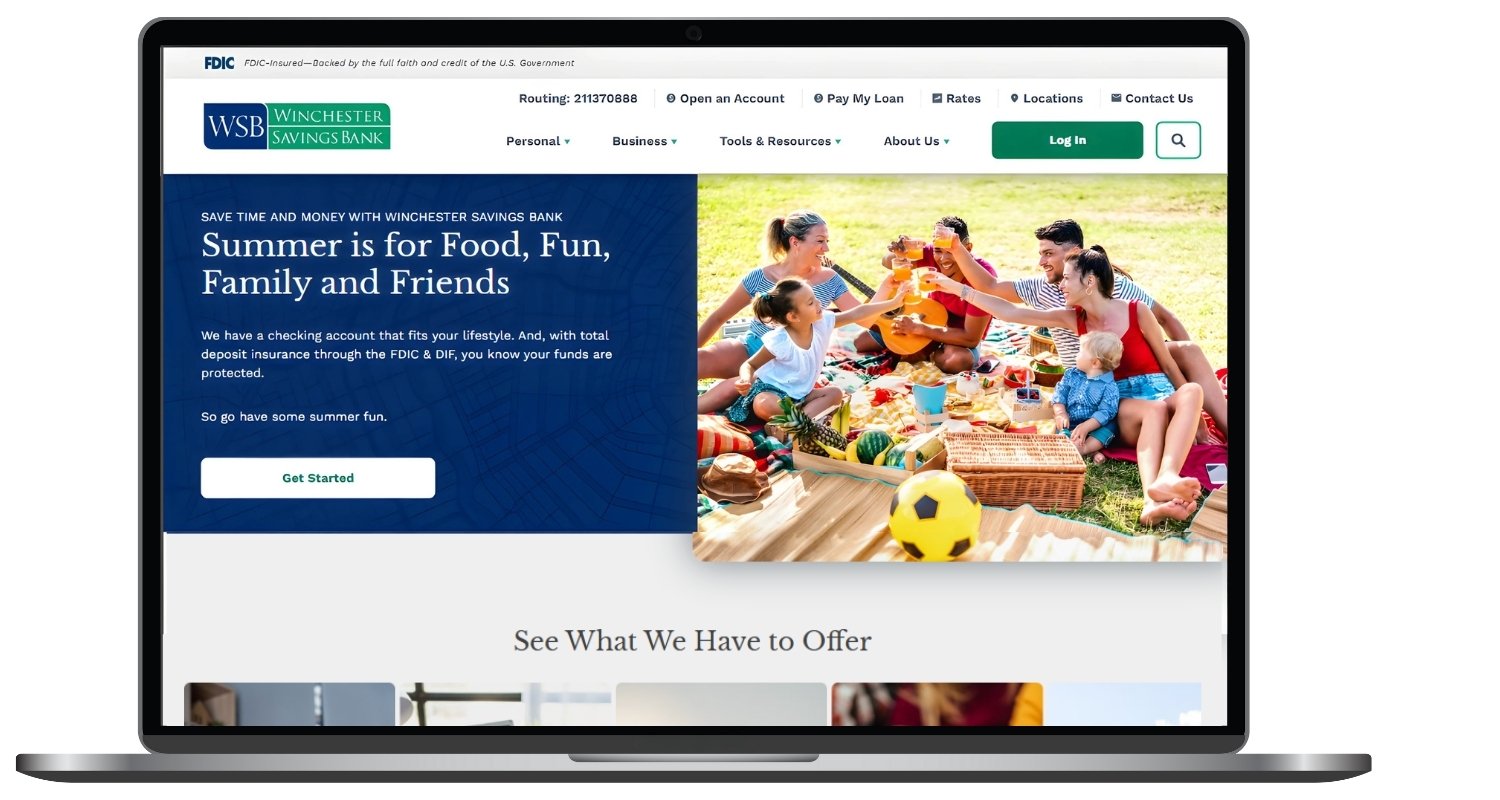 Laptop with screen on Winchester savings bank homepage