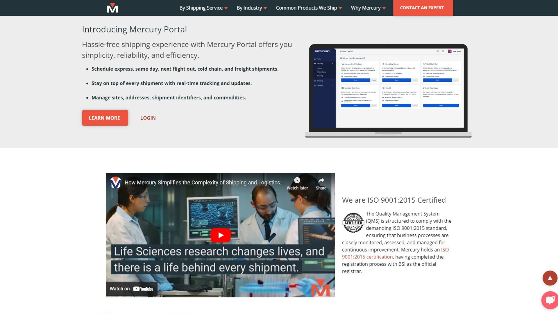 screenshot of Mercury portal page