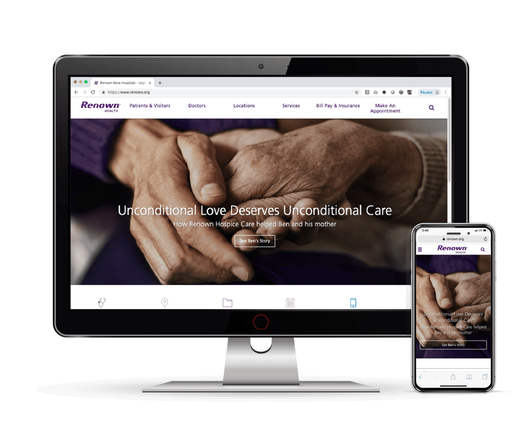 renown health website mockup on desktop and phone