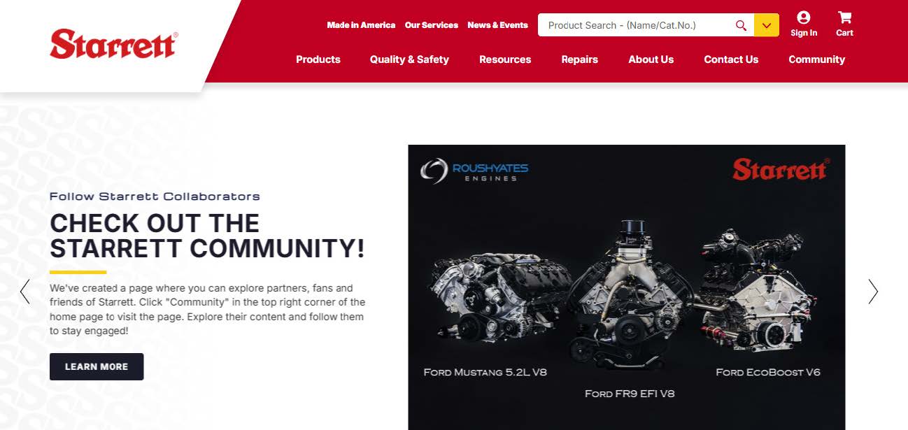 Starrett website homepage