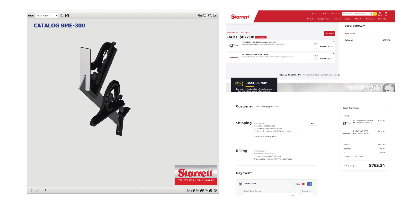 screenshot of shopping cart page of Starrett's website
