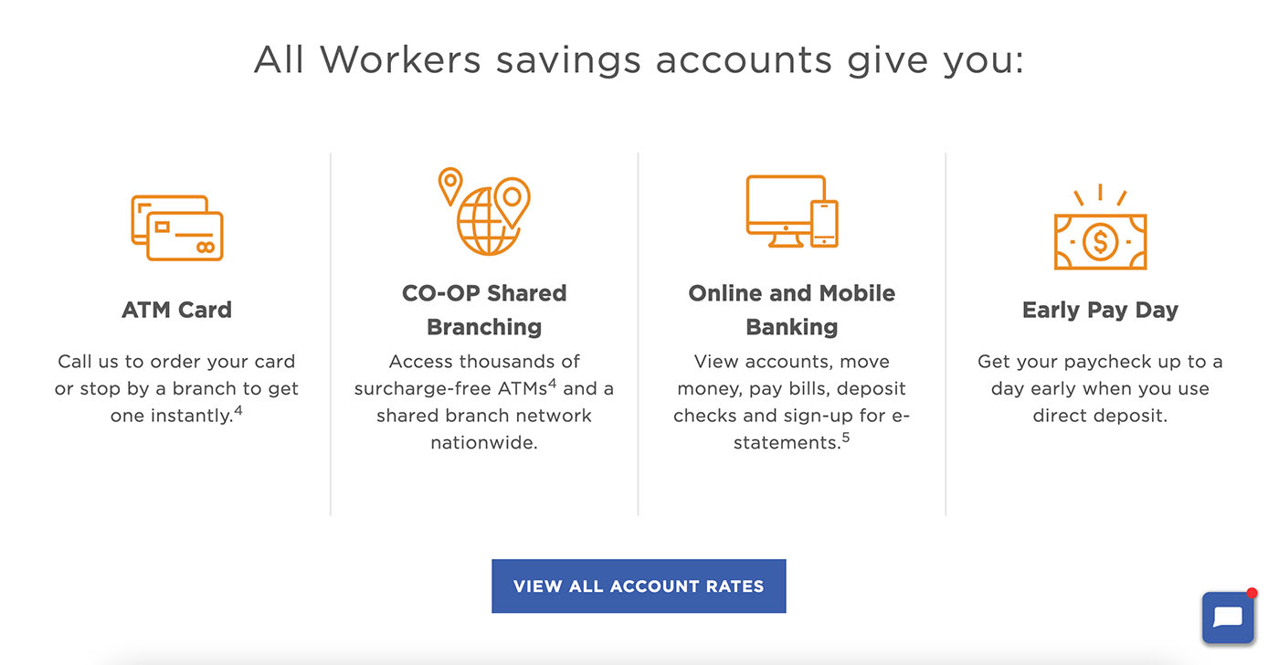 screenshot of Workers Credit Union Icon card callouts