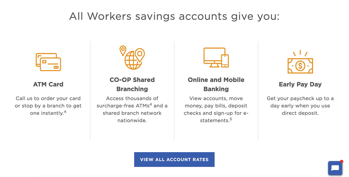 screenshot of Workers Credit Union Icon card callouts
