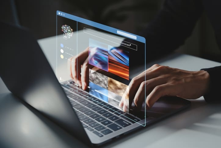 Using laptop with Ai assistant and commanding to create something,
